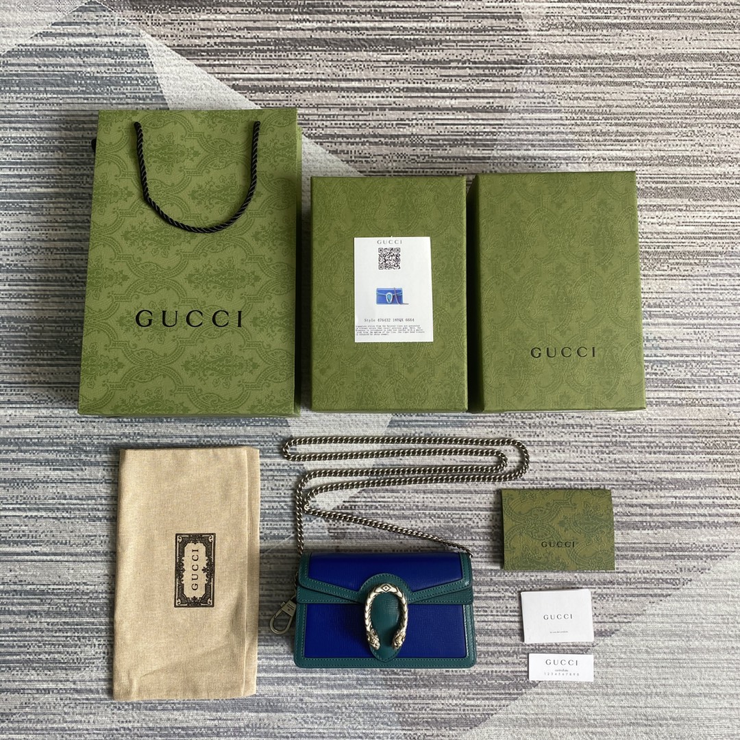 Gucci Dionysus Leather Super Mini Bag Shoulder Bag 476432 Blue and Green